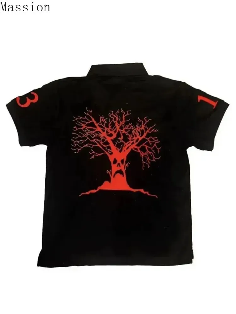 Hot Sell Haunted Mound Polo Shirt Rock Hip Hop Letter Loose Shirt