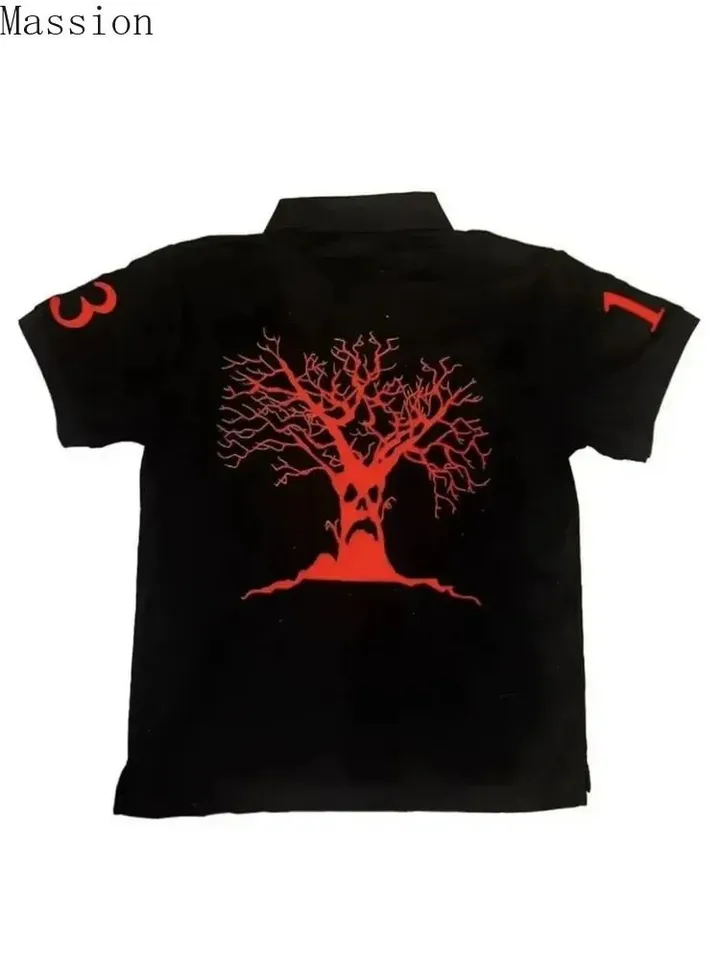 Hot Sell Haunted Mound Polo Shirt Rock Hip Hop Letter Loose Shirt