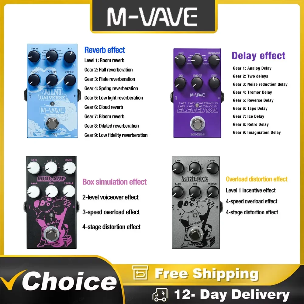 M-VAVE Delay Effect Unit Reverb/Overload/Distortion/Clear/Excitation Electric Guitar Multi-functional Single Block Effect Unit