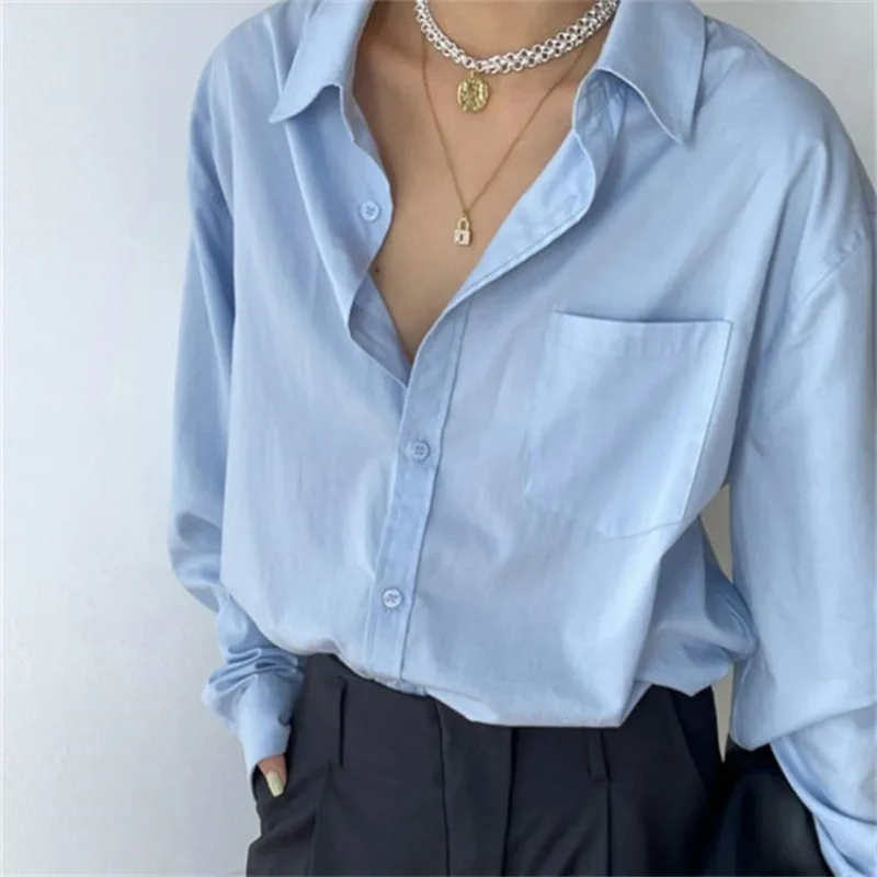 Deeptown Long Sleeve Basic Shirts Youthful Woman Vintage Korean Style Oversized Blouses Female Harajuku Fashion Tops Office Lady