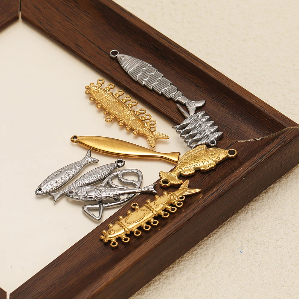 5 Stück Fisch-Anhänger aus Edelstahl, Meeres-Tier-Anhänger für DIY-Halsketten, Schmuckherstellung, Armbänder, Schmuckzubehör, Ohrringe – Detail 2