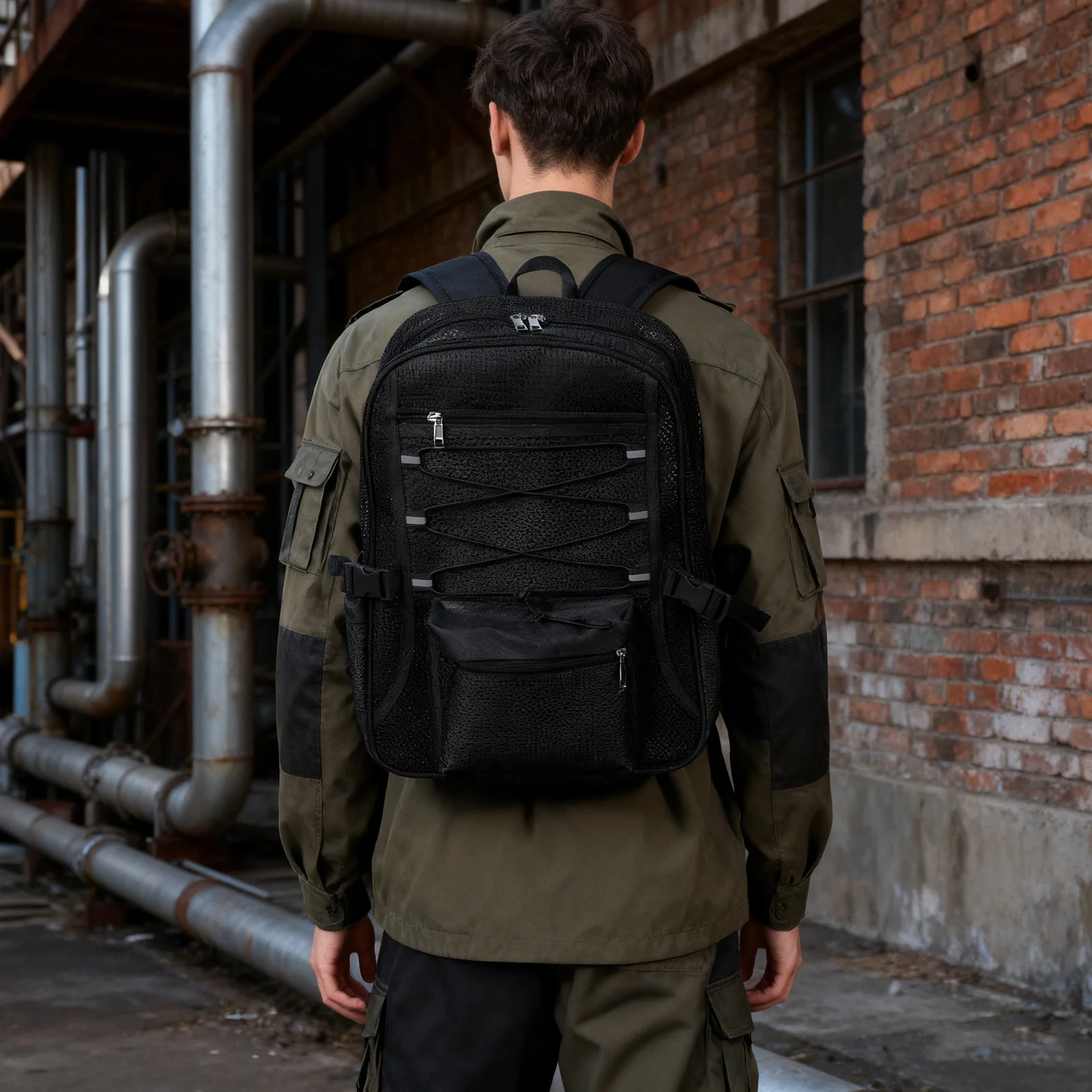 Travel Mesh Backpack: Lightweight Foldable Black Breathable Sports Gym Hiking Bag Quick-Dry Portable Compact Outdoor Adventure