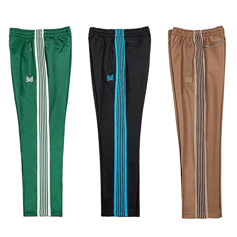 Four Seasons Men Women Same Black Green Brown Jogging Zipper Pants Webbing Stripe Embroidery Best Quality Casual Sweatpants