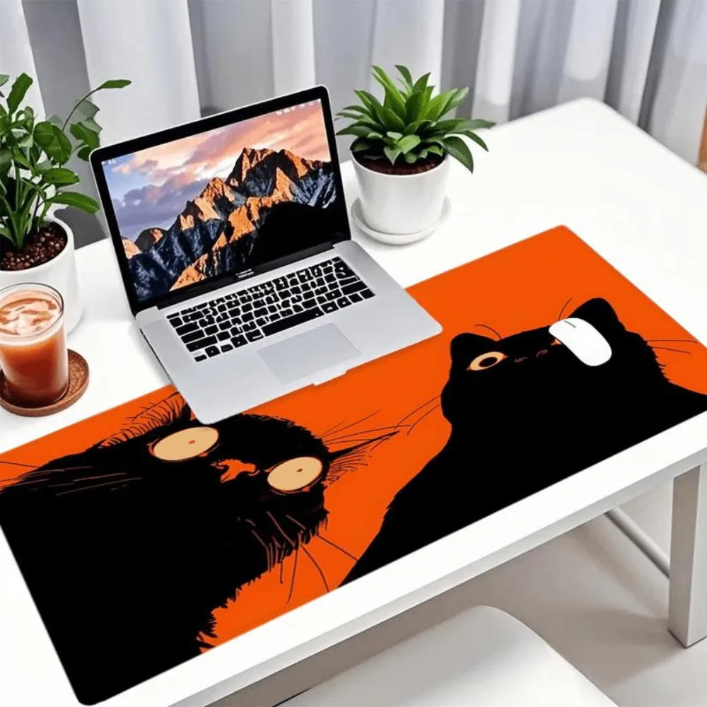 Fun black cat expression mouse pad with cartoon mini stickers desk organizers and trays tapis de souris коврик для мышки