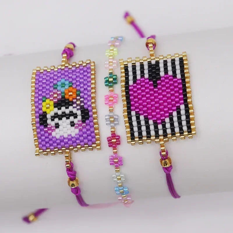 Beaded bracelet Cartoon character Design Heart Flowers Hand knitting Bohemia Adjustable Versatile Female Rice bead bracelet set