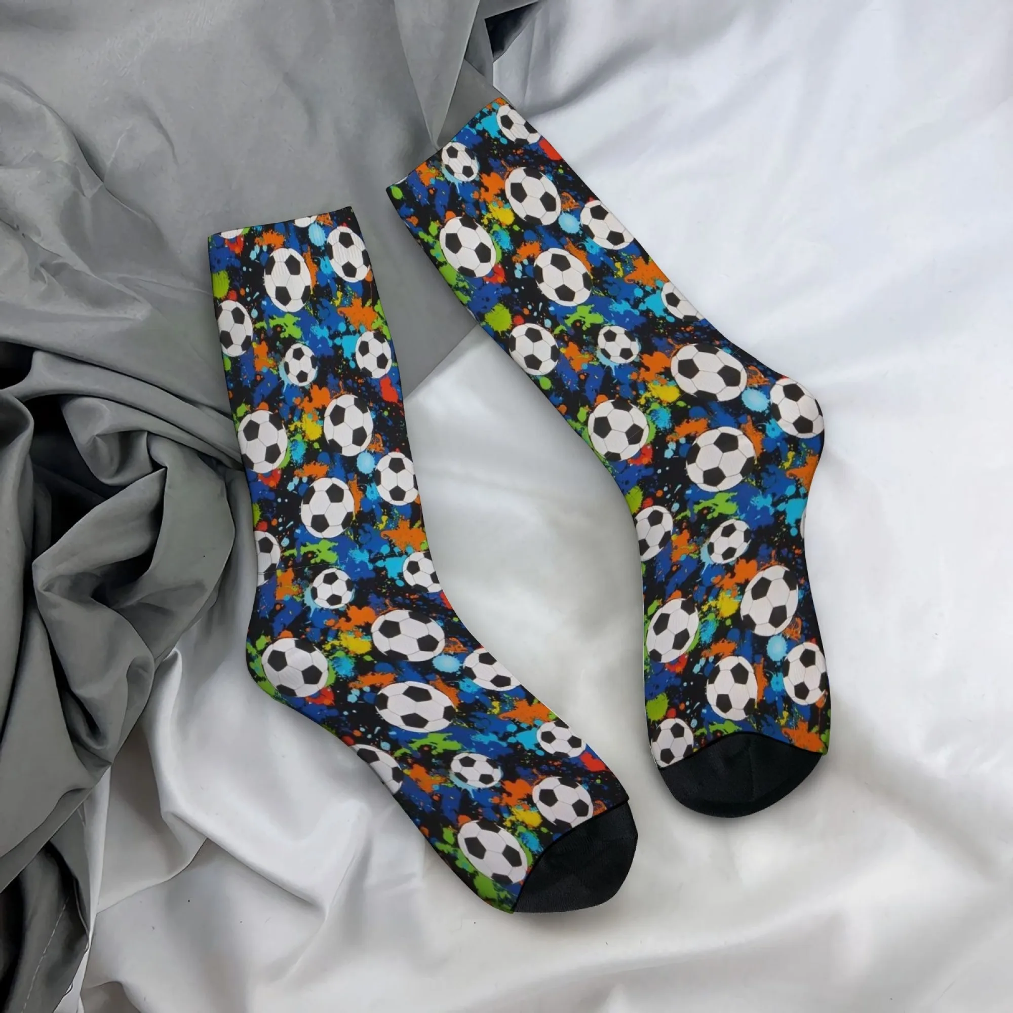 Novel splatter-paint street graffiti soccer print men's socks, comfortable, breathable, non-slip, casual socks, party gift.