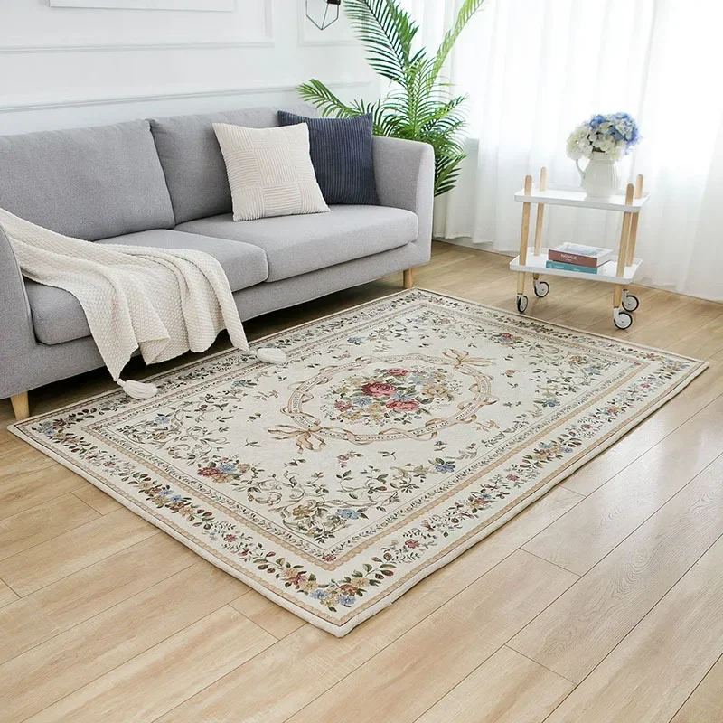 Vintage Rug Floral Carpet Nordic Beige Europe Pastoral For Home Living Room Bedroom Area Washable Jacquard Woven Mat