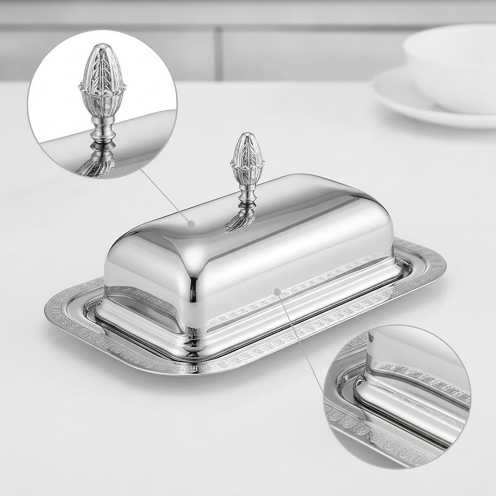 Butter Dish with Lid Stainless Steel Butter Dish with Cover Tableware Polished Rectangular for Dining Table, Kitchen
