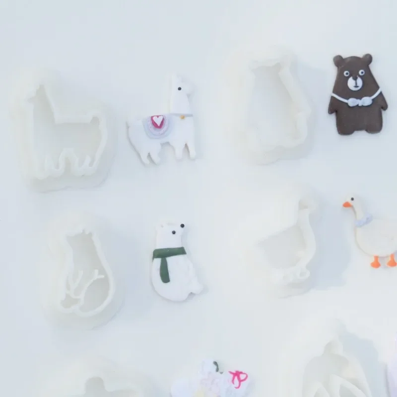 Cute Goose Bear Alpaca Soft Pottery Polymer Clay Cutter 6pcs Animal Earrings Mold DIY Jewelry Earring Pendant Cutting Mold