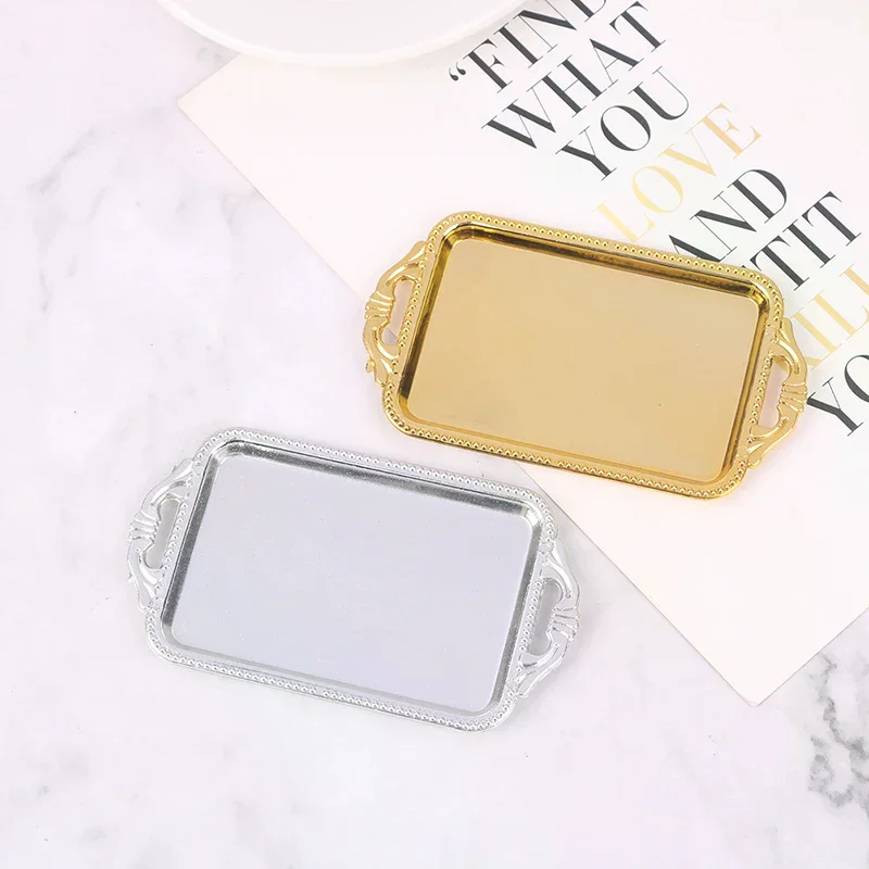 2 個ドールハウスミニチュアアクセサリーミニプラスチックティートレイシミュレーションディナープレートモデルのおもちゃドールハウスの装飾用