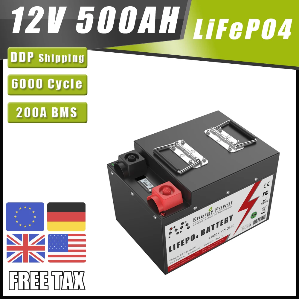 

12V 200AH 300AH 500AH LiFePo4 Battery Pack Grand A Cells Lithium Iron Phosphate Solar Batteries Built-in BMS For RV Boat LiFePO4
