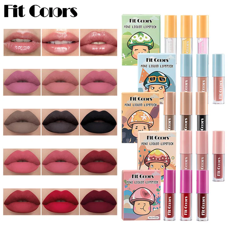 Lipset van drie matte matte lipgloss, waterdicht, niet-vervagend, hoge schoonheid lipmake-up