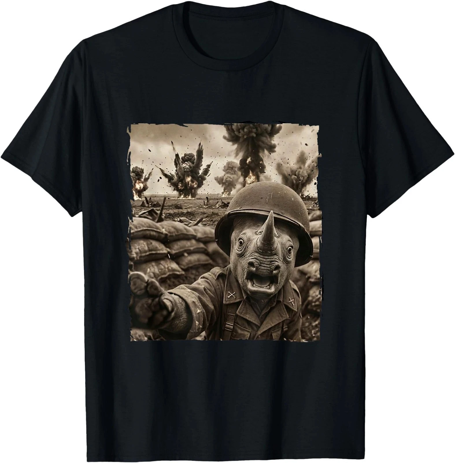 Funny Battlefield Soldier Helmet Rhino T-Shirt  Harajuku Vintage T Shirt