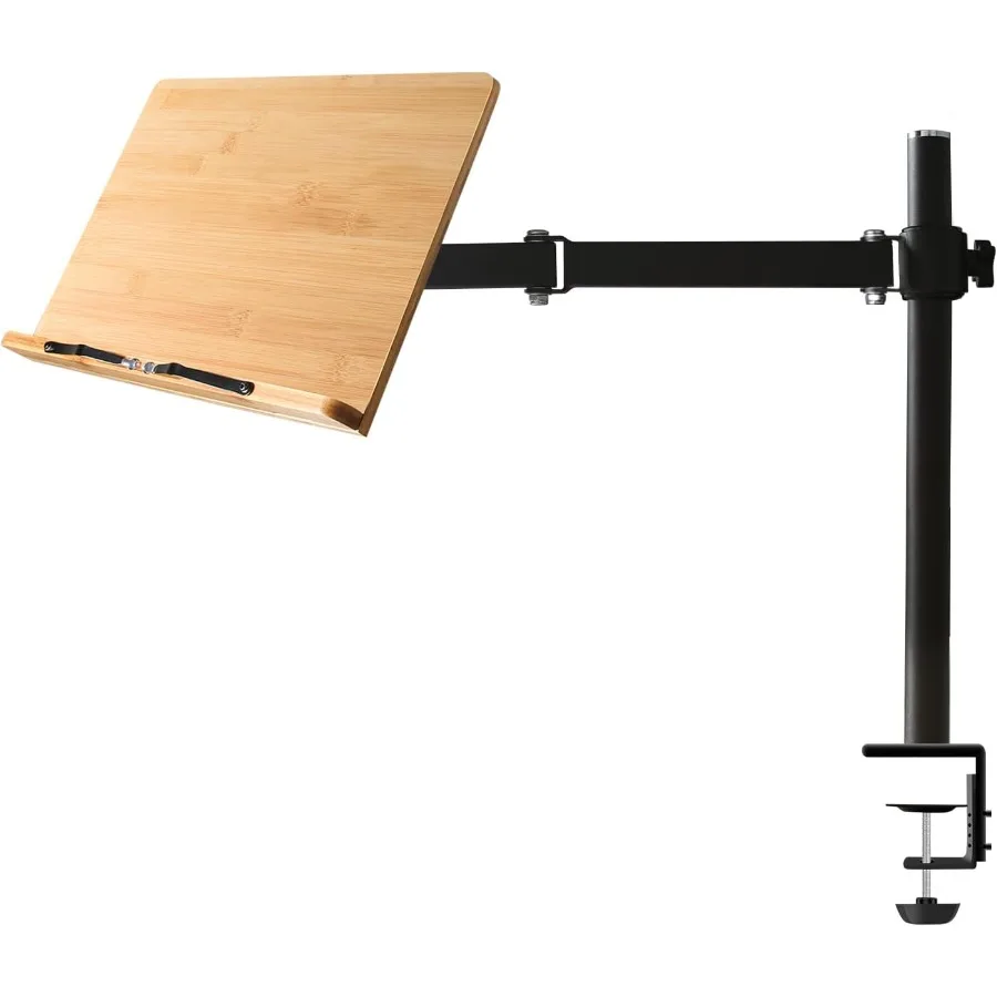 

wishacc Book Stand with Clamp Aluminum Alloy and Bamboo Material Build Table Side Design Height Adjustable Desktop Reading Moun