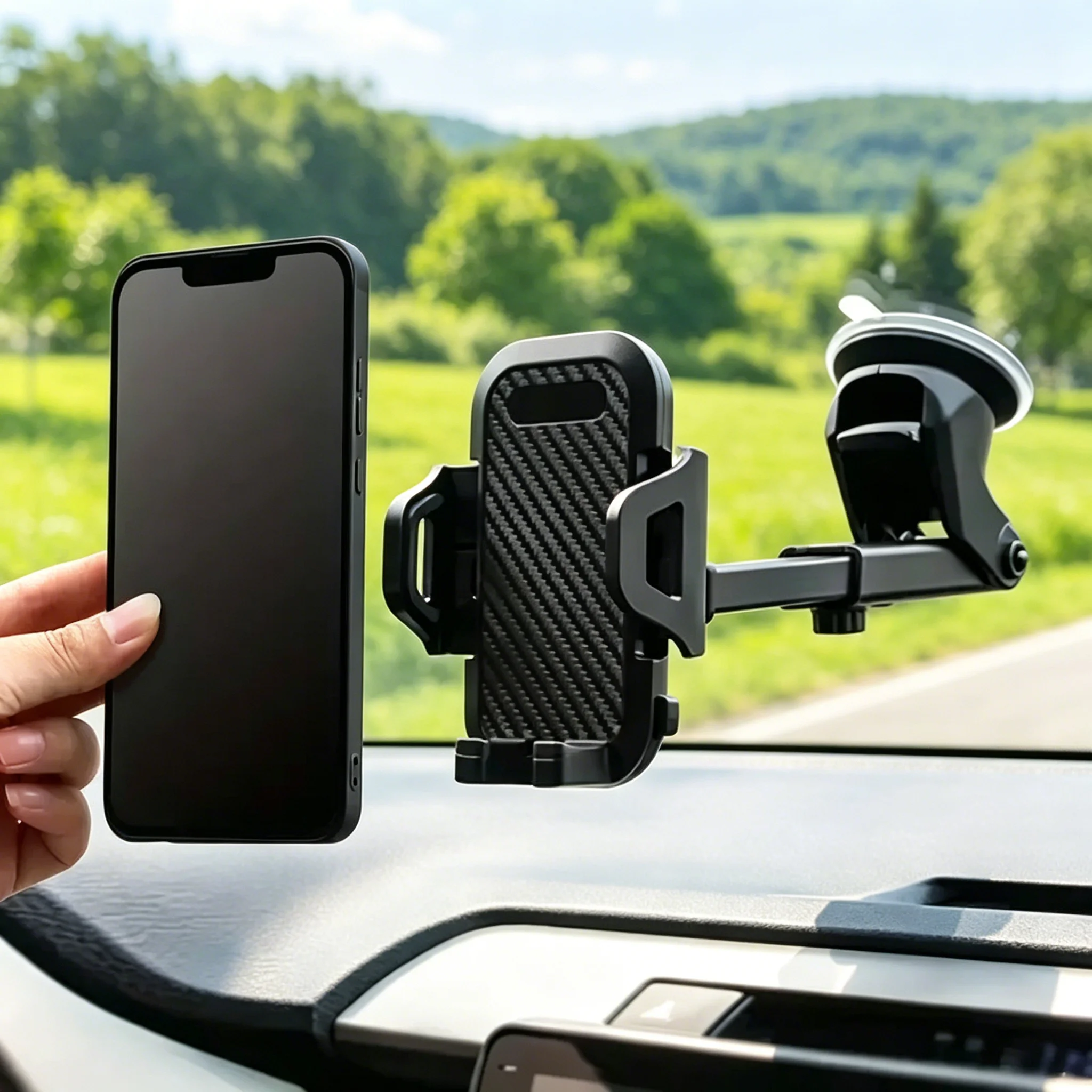 Suporte Universal para Celular com Ventosa para Para-brisa e Saída de Ar 360° °   Suporte Rotativo Estável para Celulares em Carros