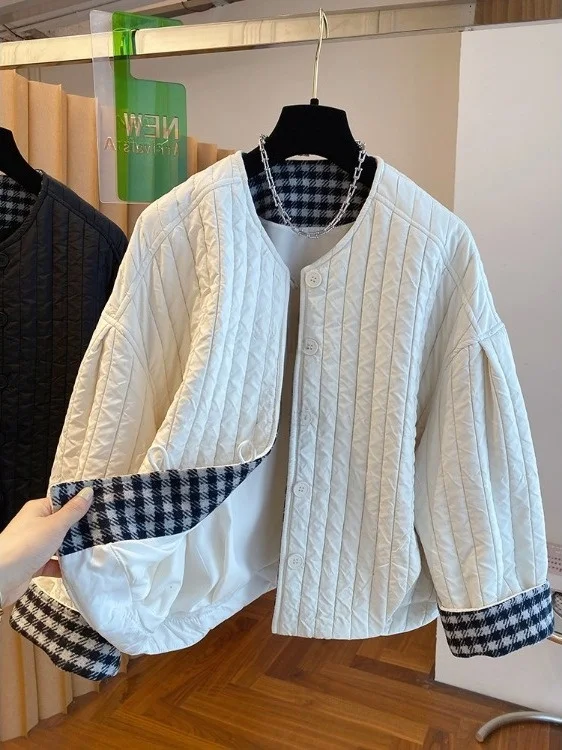 

Ele ort Quilted Cotton Jaet Women's Lightweight Warm Casual Color Vest Top Korean Sle Long Sve V-Ne