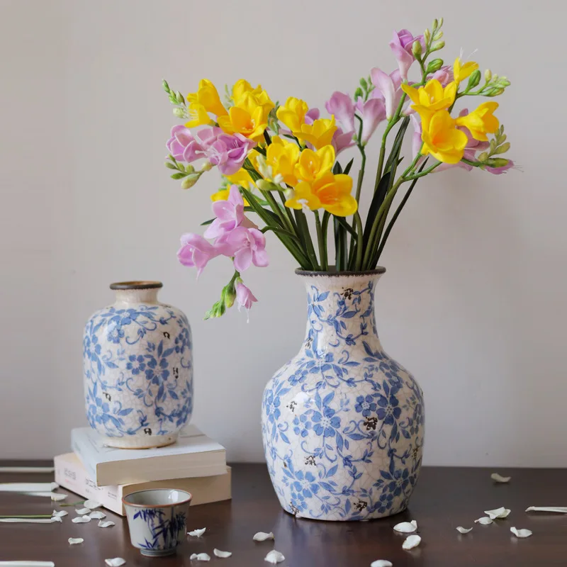 Imagem -06 - País Francês Retro Vaso de Porcelana Vaso de Cerâmica Flores do Crack Velho Dispositivo de Flor Hidropônica Azul e Branco Decoração de Rede Vermelha