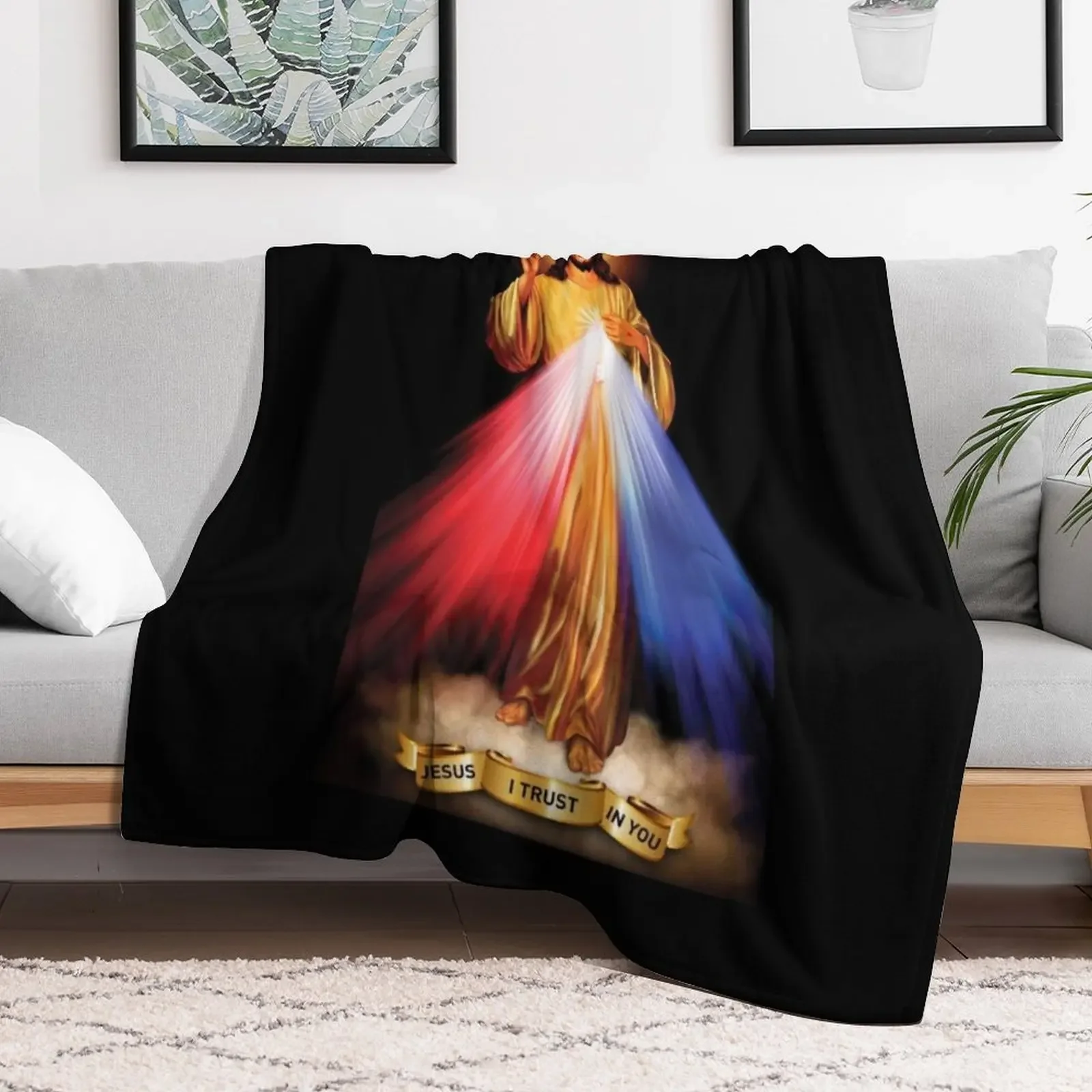 Jesus I trust in You, Saint Faustina, Divine Mercy Throw Blanket Soft Cozy Blanket for Pet Kids Adults
