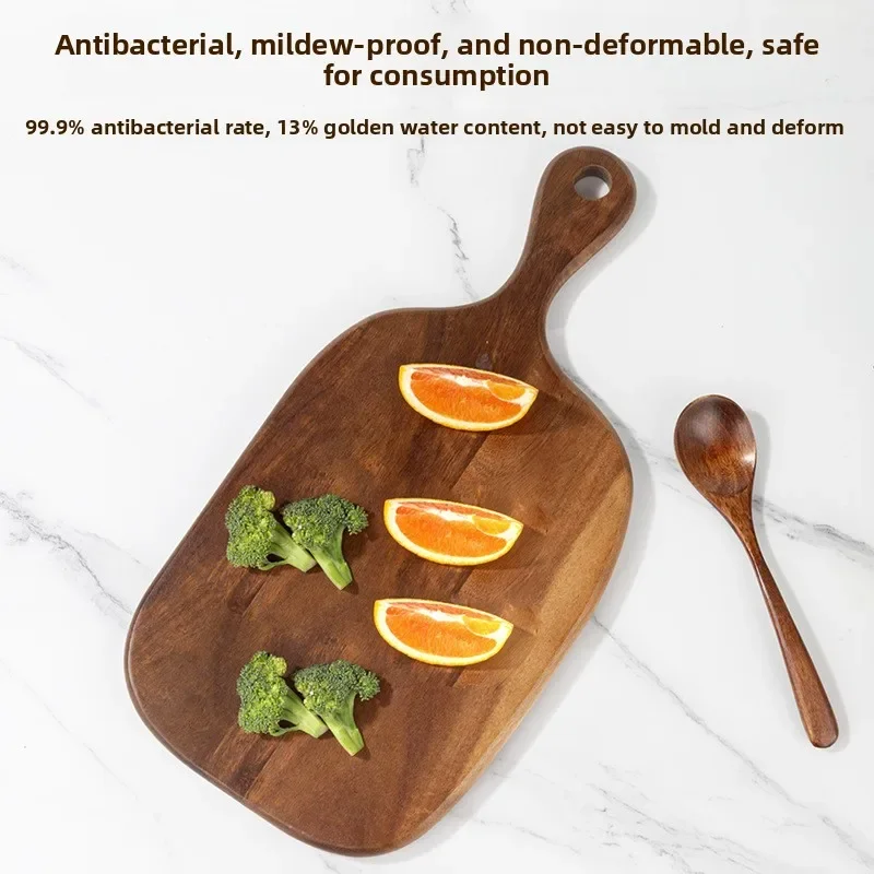 Portable Acacia Wood Cutting Board With Handle, Outdoor Camping Serving Tray Creative Steak Plate for Kitchen BBQ Picnic