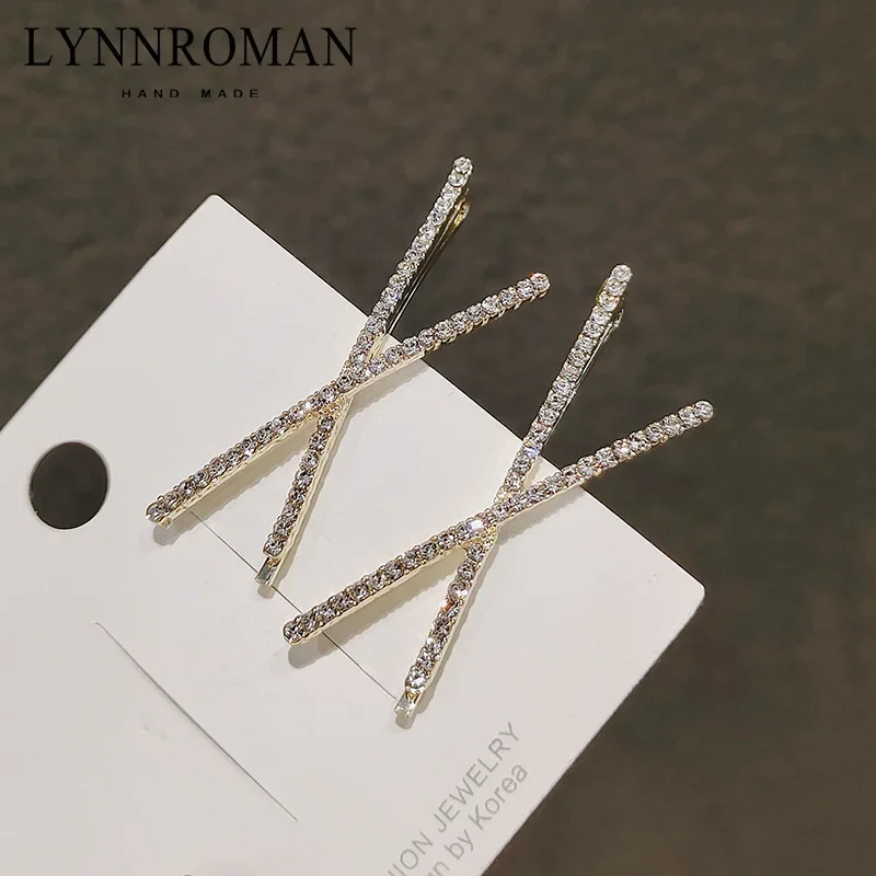 Korean Temperament Hairpin Simple Cross One Word Clip Rhinestone Bangs Side Clip Edge Clip Girls Headwear Fashion Female Hairpin