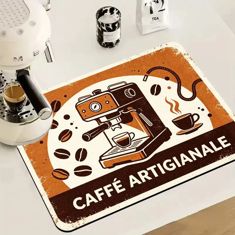 VIKAMA Vintage Coffee Machine Poster Mat Quick Dry Absorbent Non Slip Pad Coffee Bar Home Counter Decor Pad