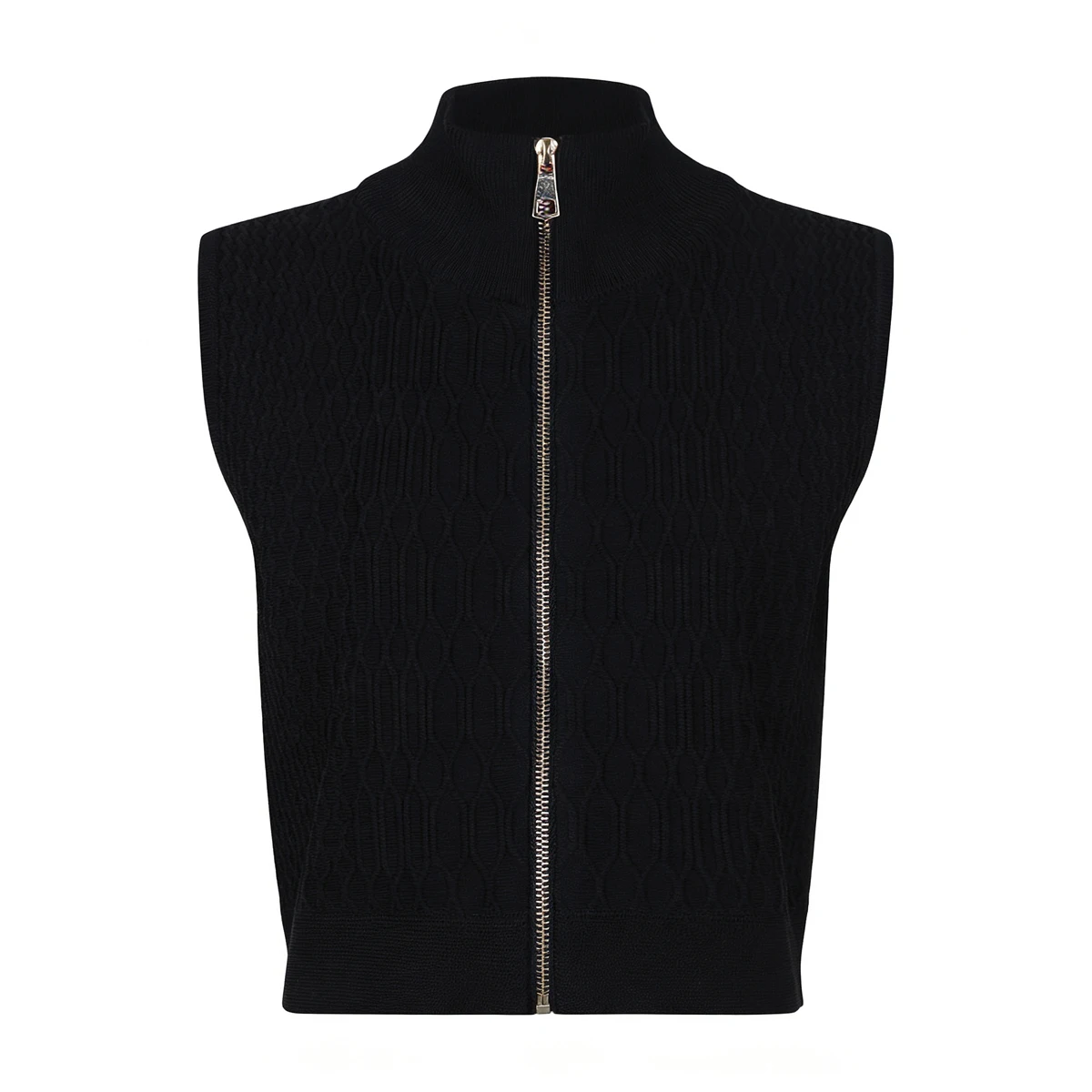 

High Quality Summer New Popular Fashion Commuting Women's Zipper Versatile Stand Up Collar Sleeveless Knitted Vest T-Shirt