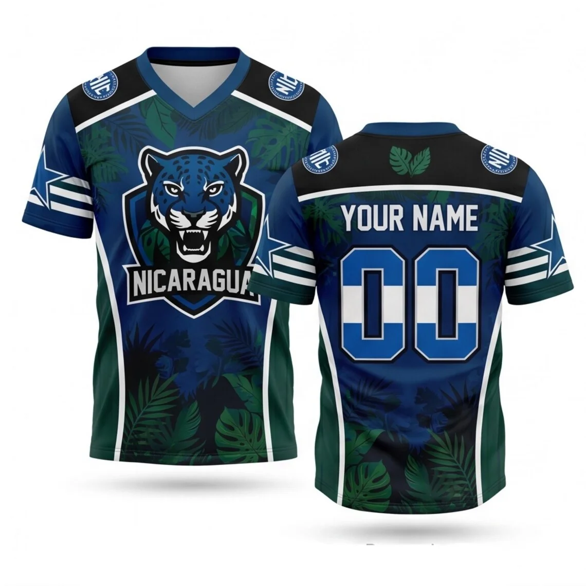 Nicaragua V Neck Jersey S to 6XL Personalized Name Number Soccer Fan Shirt Game Day Sports Gift