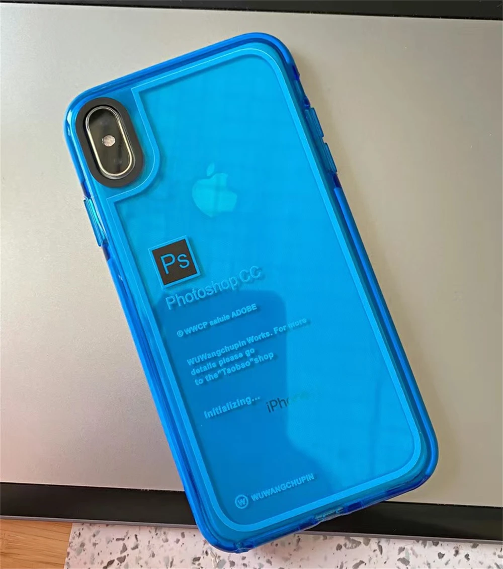 Ps Fluorescent Blue Letter Tag Photoshop Designer Phone Case For Iphone 16 15 14 13 12 11 14 Pro Max Anti-Drop Armour Cover