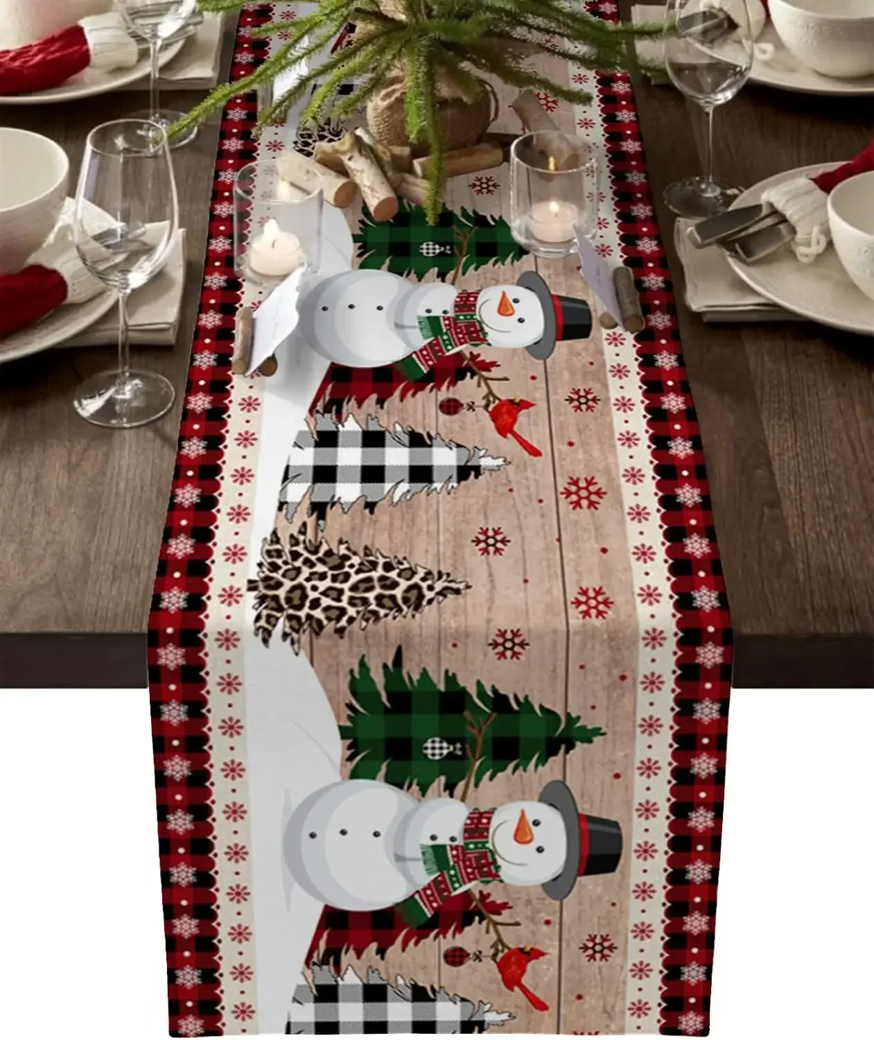 Wesołych Świąt Bałwan Drzewo Ziarno Drewna Lniany Bieżnik na Stół Dekoracja Imprezowa Zimowe Świąteczne Bieżniki Stołowe Kuchnia Jadalnia Wystrój Stołu