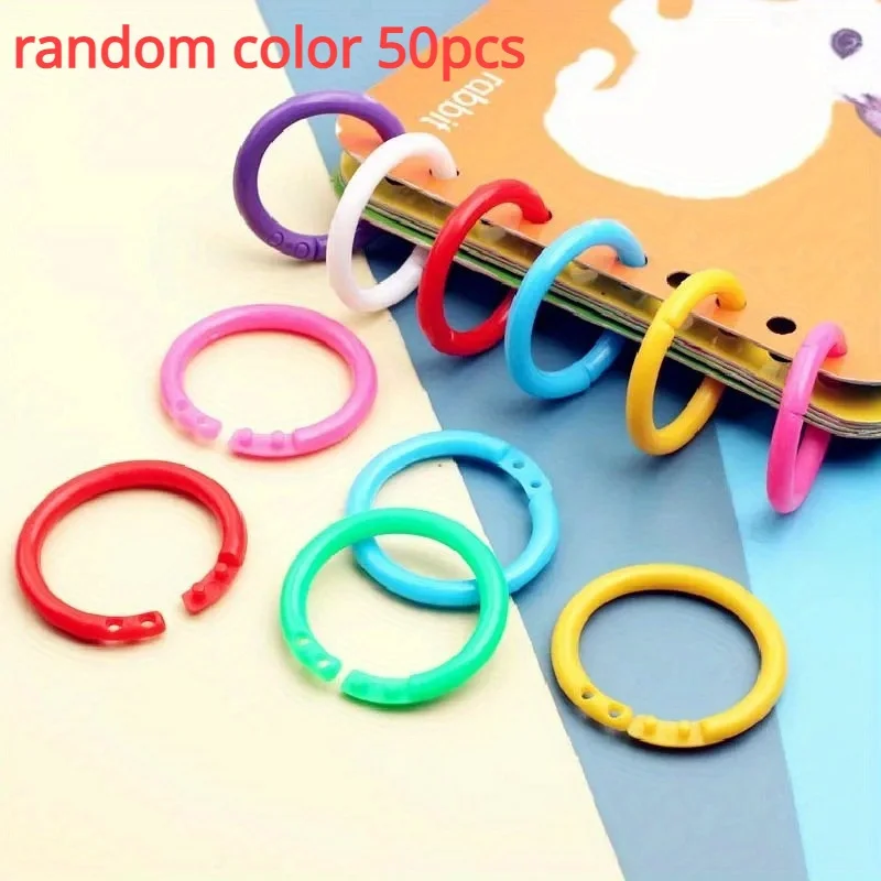 50pcs Hot Style Loose-Leaf Ring Binding Rings Plastic Binding Rings Buckle Rings Random Colors