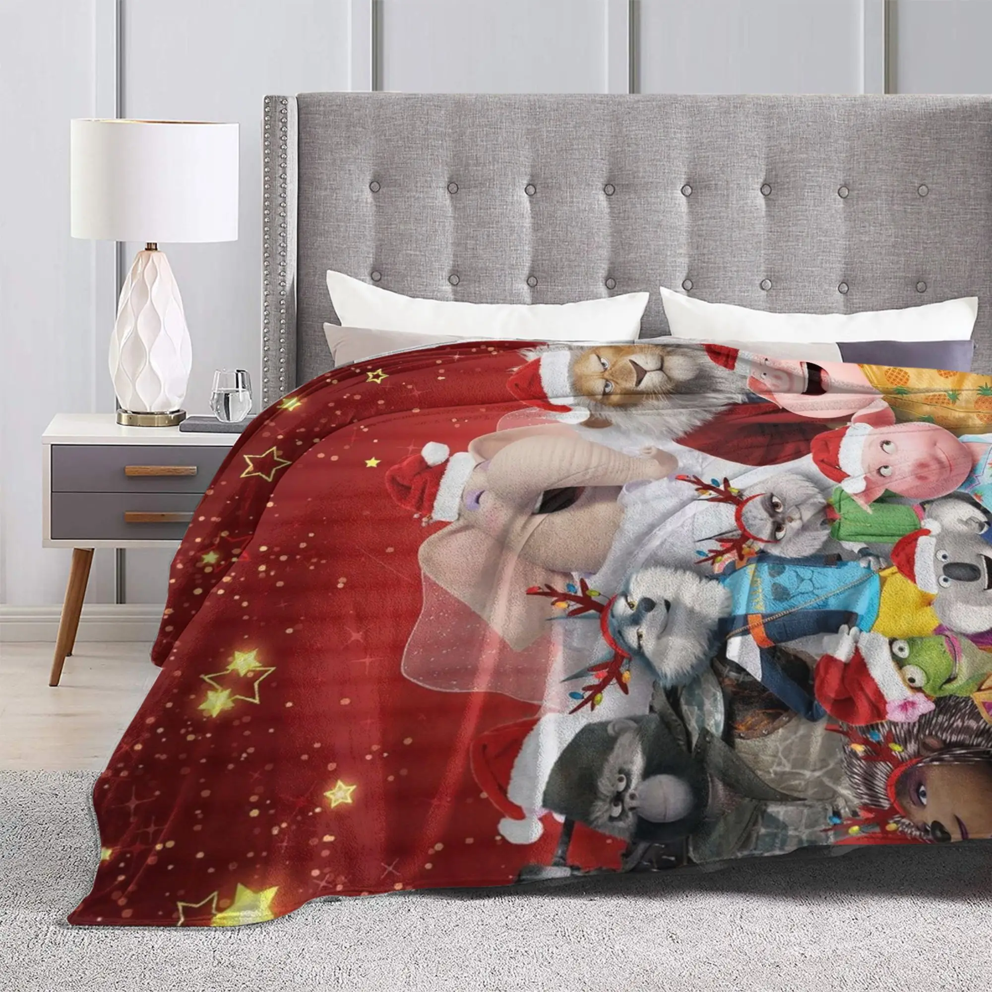Christmas Sing 2 Movie Cartoon Blanket Cover Musical Comedy Xmas Flannel Throw Blankets Airplane Travel Lightweight Bedspread