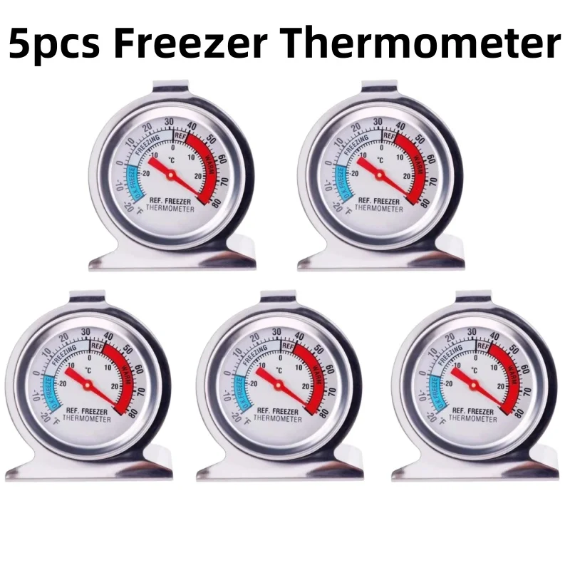 

5 шт., термометр для морозильной камеры для холодильника, большой циферблат из нержавеющей стали, красный индикатор, точная температура для холодильника, новый