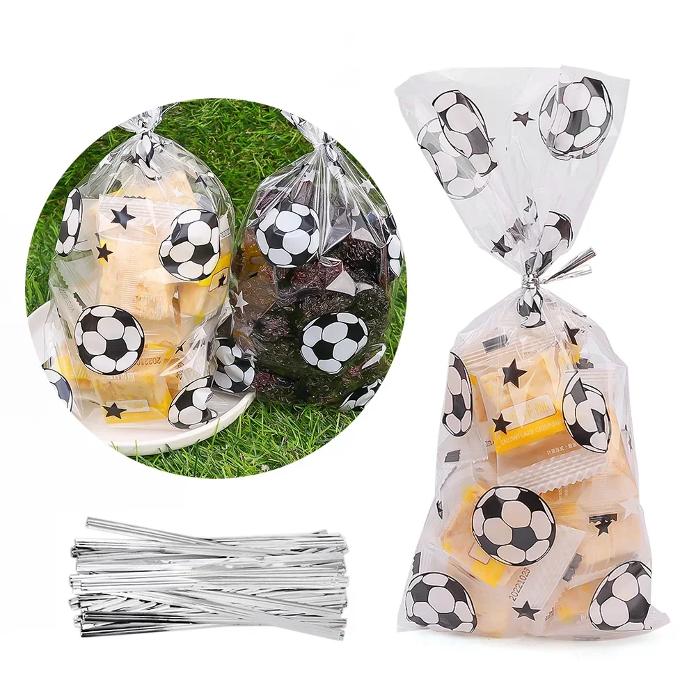 Clear Plastic Treat Candy Bags para Crianças, Cookie Bags, Fontes do Partido, Futebol, Esporte Tema, Presentes de Aniversário, Favores, Futebol, 25Pcs