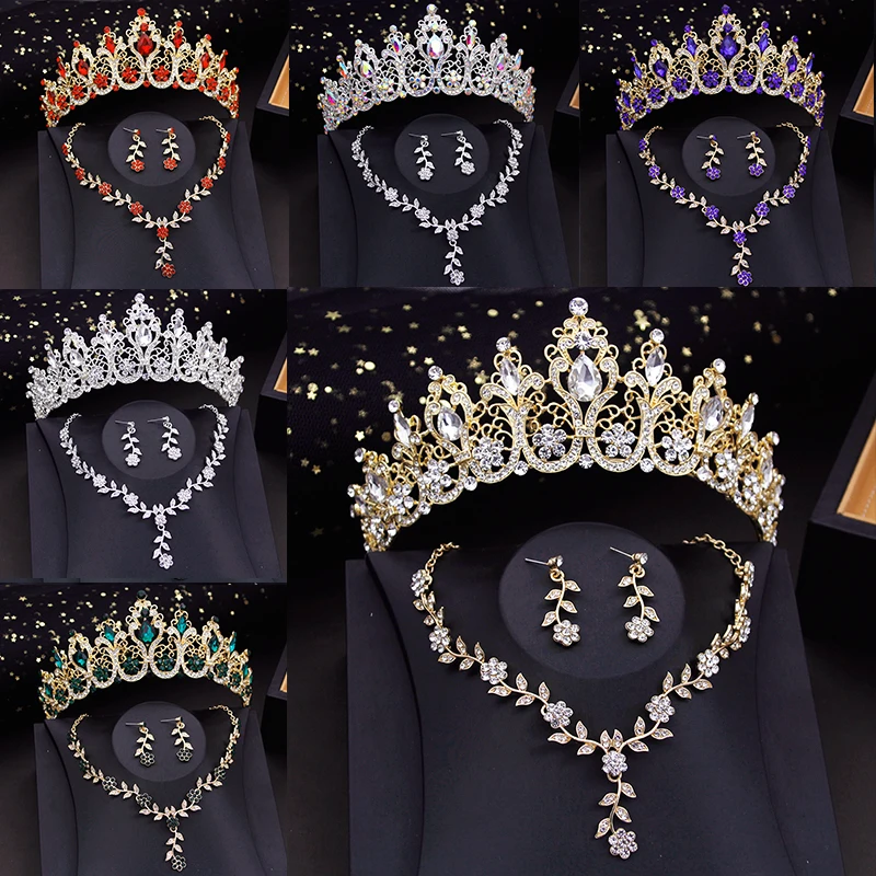 

Water drop Crystal Crown Bride Jewelry Sets for Women Tiaras Set Choker Necklace Earring Prom Bridal Wedding Costume Accessories