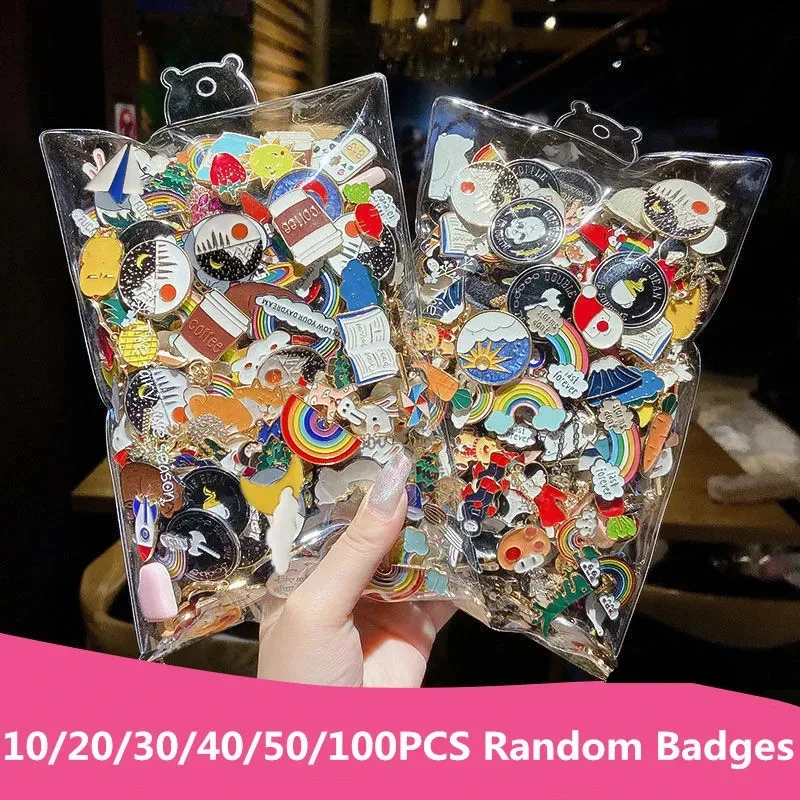 10-100Pcs Enamel Badges Pins Diversity Random Brooches Icons Plants Animal Fruit Pins On Backpack Clothes Hat Decor Accessories gallery 1