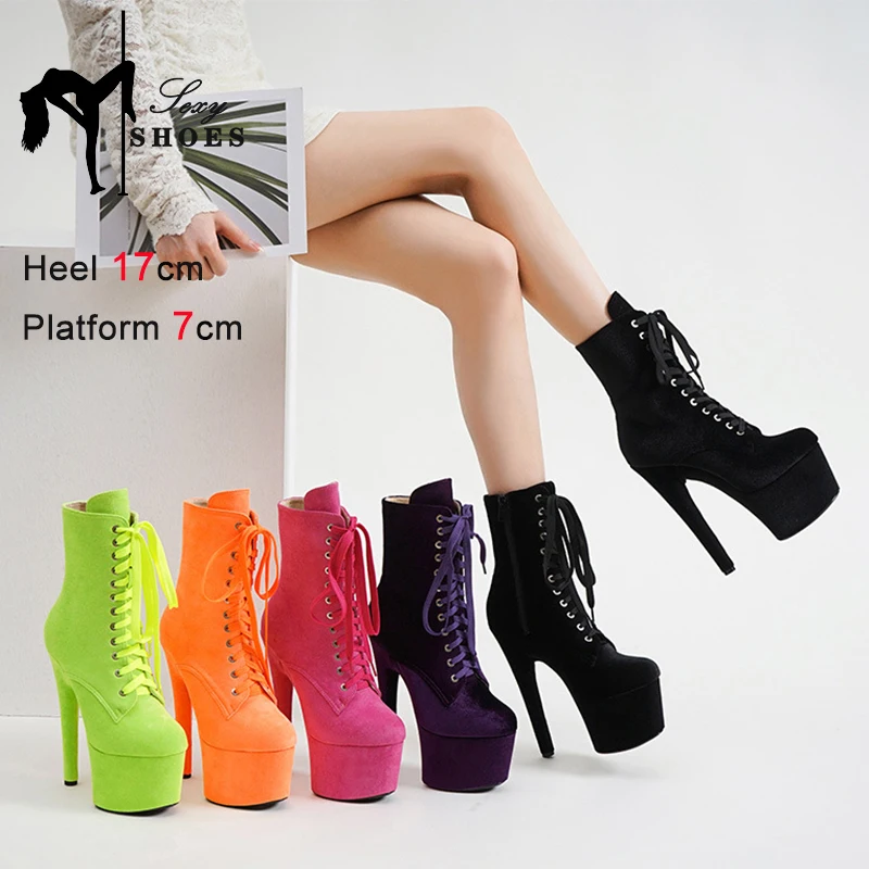 

Winter Women Pole Dance Shoes Suede Platform Lace-up Zip Stripper Ankle Booties Sexy Catwalk Knight Boot Fetish Exotic Stiletto