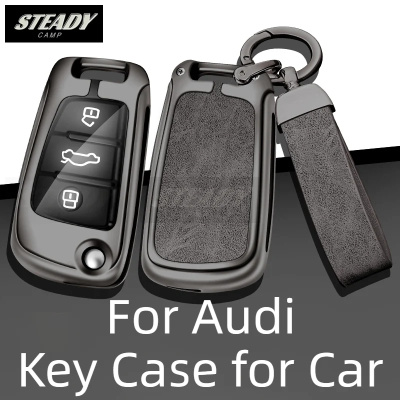 

Folding Zinc Alloy Leather Car Key Case Cover For Audi A1 A3 A4 A5 A6 A7 Q3 Q5 S6 B6 B7 B8 C6 8P 8V 8L TT RS Holder Keychain