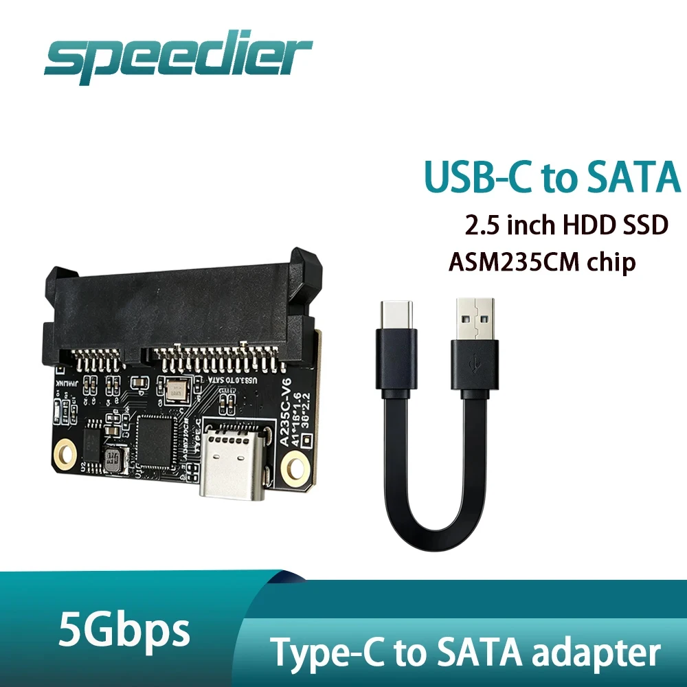 USB‑C Type‑C To SATA 3.0 Adapter Card ASM235CM Chip 5Gbps for 2.5 Inch SATA HDD SSD Hard Drive Converter Board Support UASP