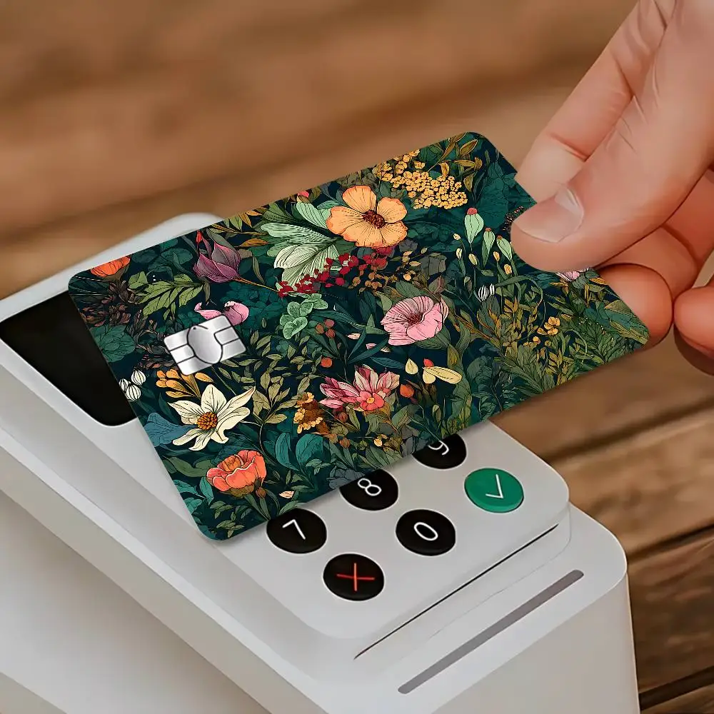 Vintage Floral Card Skin Stickers Matte Suitable For VISA Card Bus And Subway Contactless IC Cards