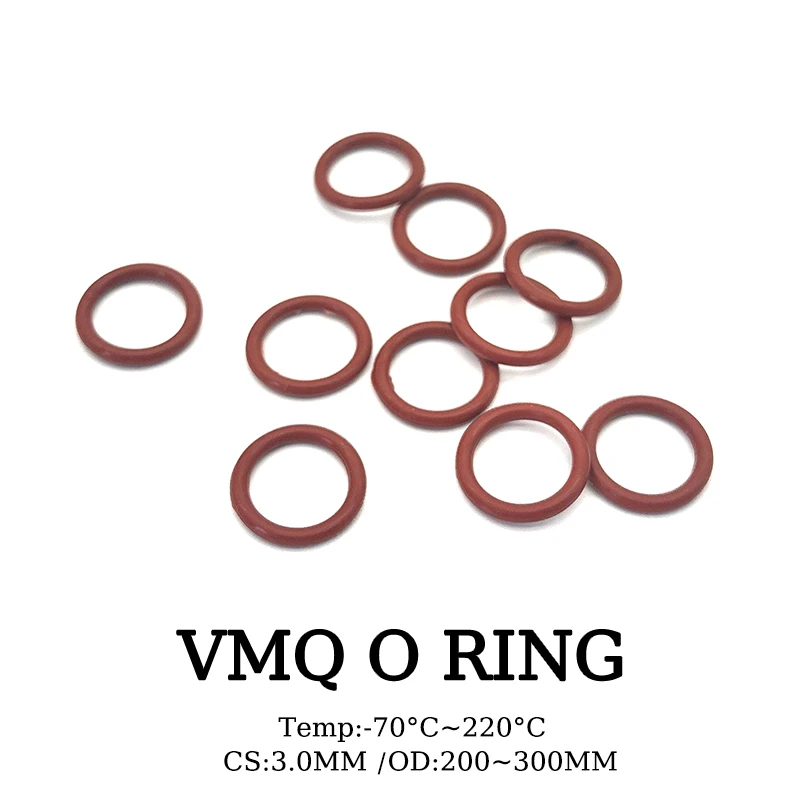

VMQ Food Grade Silicone Red O Ring CS 3mm OD 200mm ~ 300mm High temperature resistant elastic insulation waterproof seal O-ring