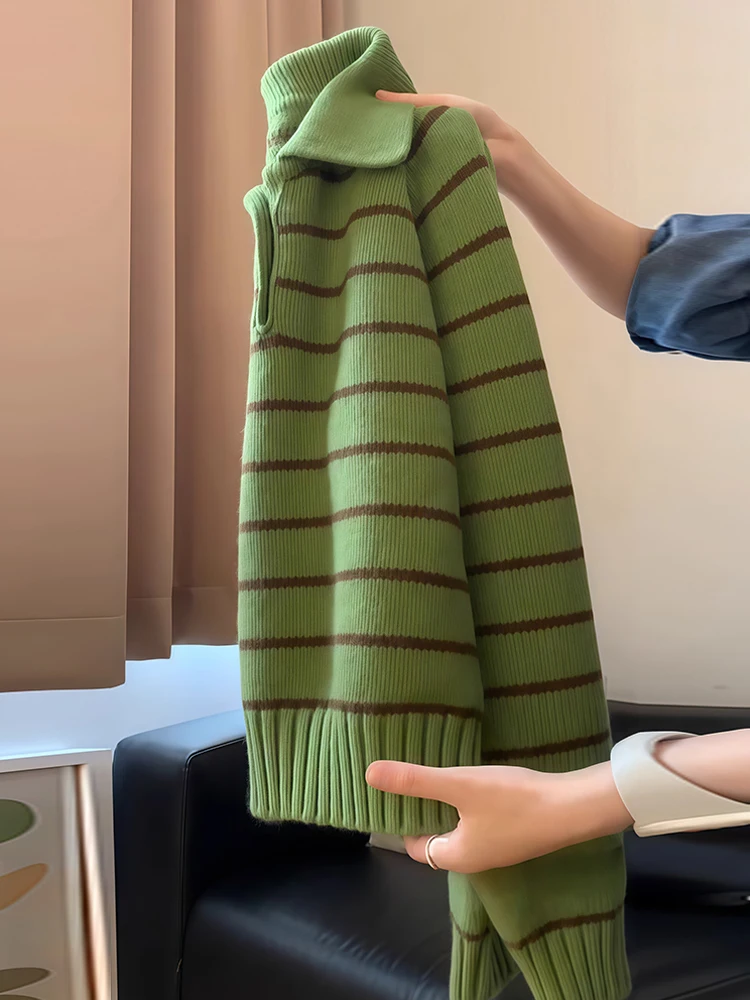 レトロストライプニットセーター女性の秋冬新作 Sle 韓国カレッジ Sle 年齢軽減デザイン痩身ニットトップ