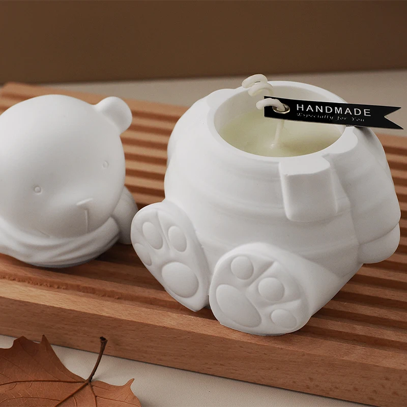 ثلاثية الأبعاد لطيف وشاح الدب شمعة جرة قالب من السيليكون DIY بها بنفسك الحيوان تصميم صندوق تخزين الحرف صنع الجص الراتنج قوالب الصب ديكور المنزل