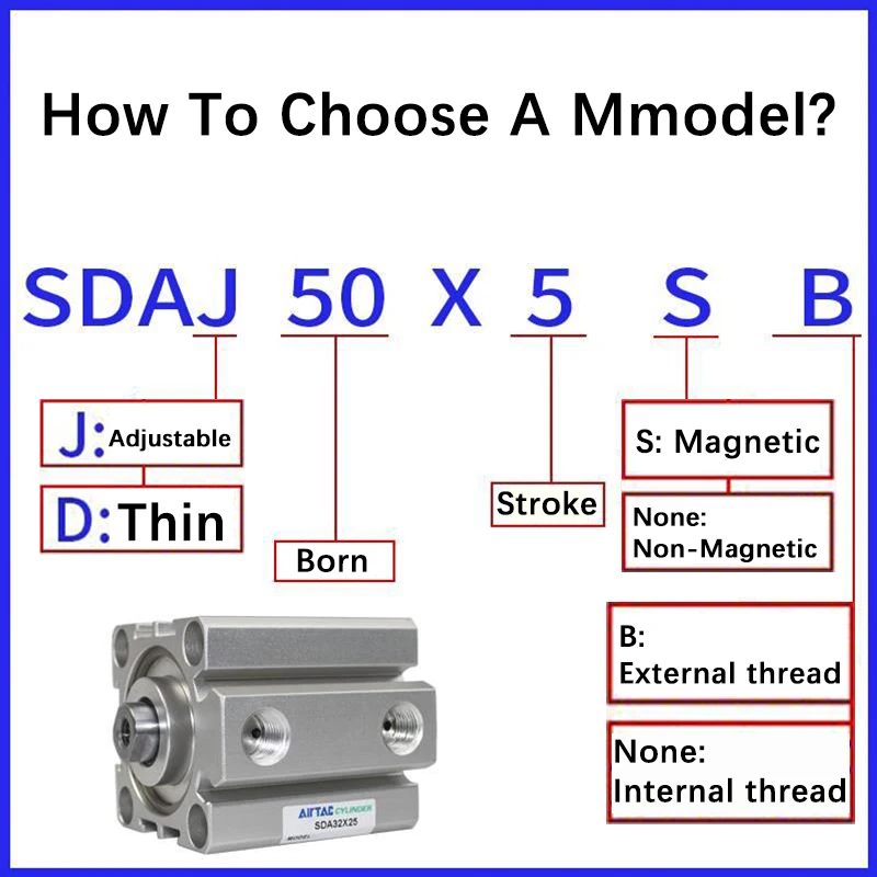 Original AirTac SDA63/80/100mm Bore Compact Thin Air Cylinder 5-100mm Stroke Double Action Aluminium Pneumatic Cylinder