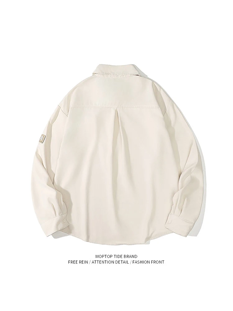 Mr. WH Spring Japanese Style Casual Long Sleeve Shirt Unisex Trendy Simple  Color Couple's Shirt Jacket Polyester Fiber
