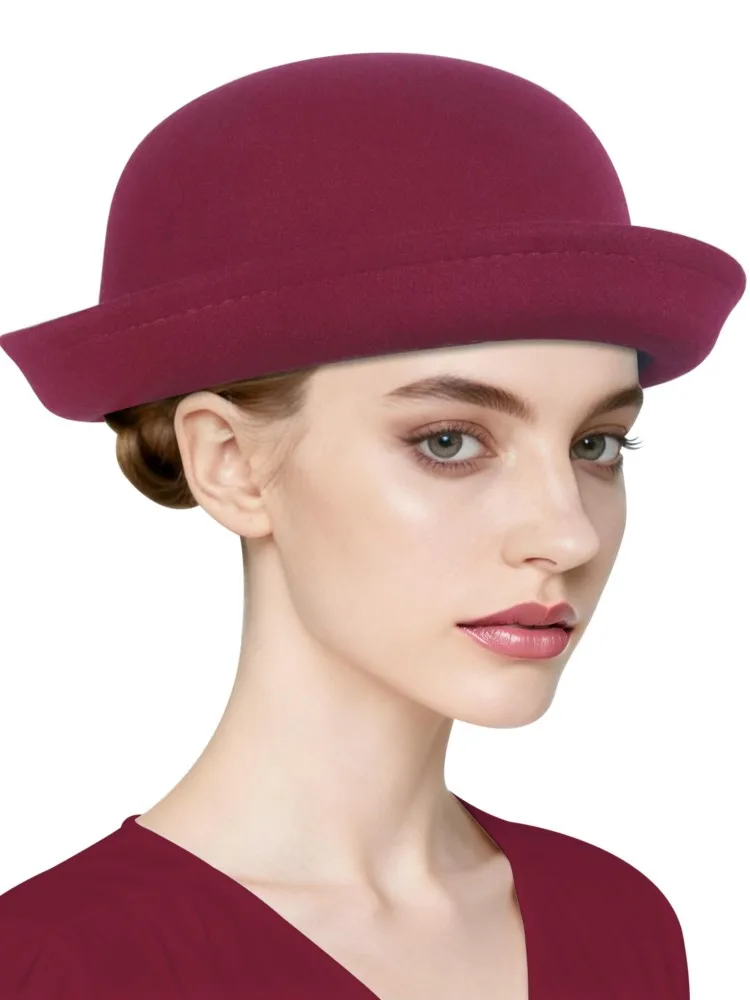 Vintage Felt Turban Hat For Women Church Derby Fascinator Retro British Style Soft Beret Caps For Party Airline Stewardess Hat