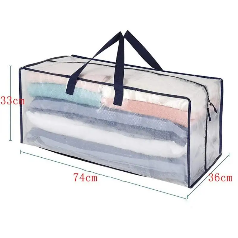 Double Zipper Portable Storage For Clothes Quilt Organizer Bag Foldable Transparent Large Capacity Woven Closet Sort Waterproof