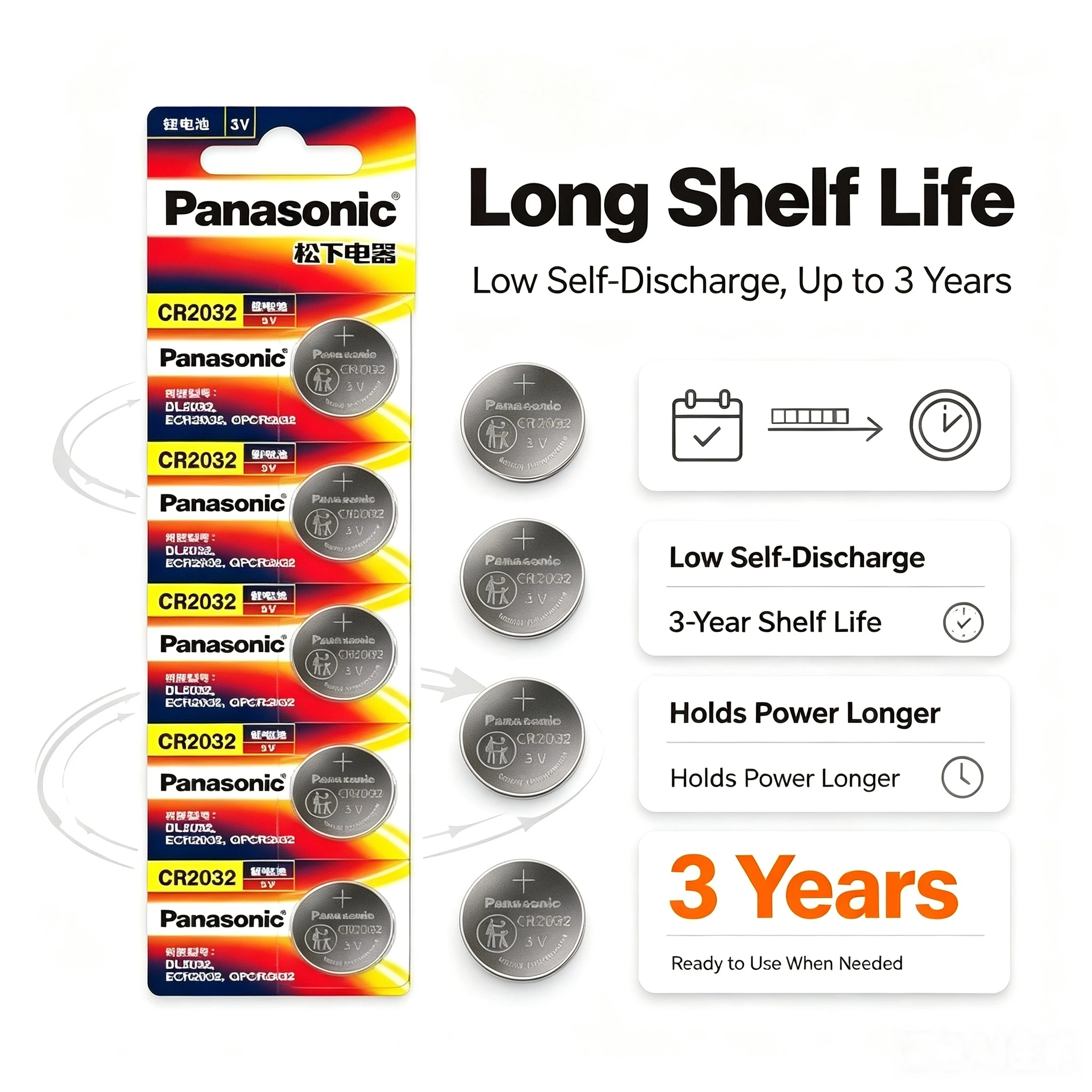 5–100 sztuk baterii litowej typu „guzik” Panasonic CR2032 3V, model CR 2032, do kluczyków samochodowych, zegarków naręcznych i mierników glukozy. — zdjęcie produktu 4