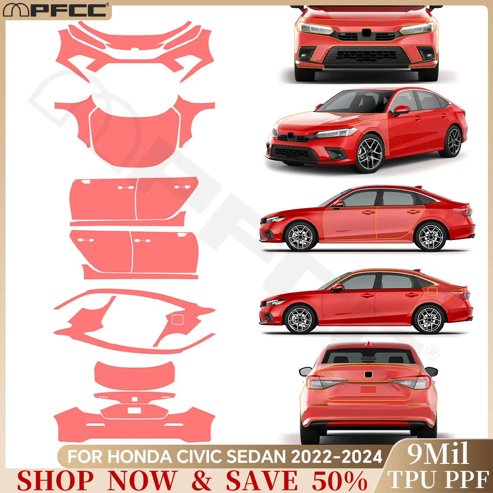 

For Honda Civic Sedan 2022-2024 TPU Paint Protection Film Car Body Bra Anti-scratch Protective Kit Clear PPF Car Accessories