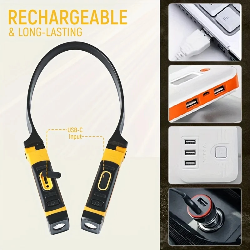 Rechargeable LED Neck Reading Light - Two Brightness Levels, Perfect for Reading, Knitting, Camping & Repairing  Led Work Light