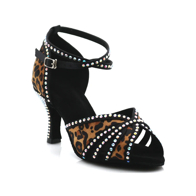 

Buqima/женские туфли для латинских танцев со стразами, сандалии для сальсы с мягкой подошвой, высокие каблуки 7,5 см для свадьбы и танцев